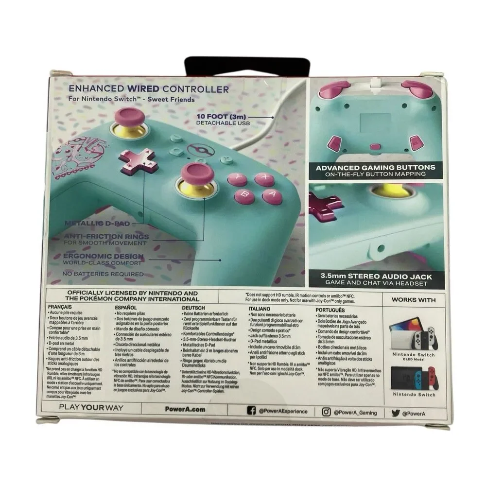 PowerA Wired Controller Nintendo Switch Pikachu Pokemon Blue Pink Candy